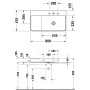 Lavabo Duravit DuraSquare asymétrique brossé avec 1 trou de robinet 80 x 47 cm, bassin à droite - vue détaillée