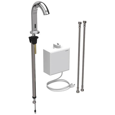 Robinet de lavabo Geberit Piave, montage sur pied, alimentation secteur, avec boîtier de fonction AP