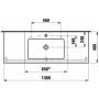 Vasque LAUFEN Living Square 130 cm, petit lavabo avec 3 trous de robinet - vue technique