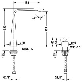 Duravit D.1z 2-Loch Waschtischarmatur XL mit Drehgriff