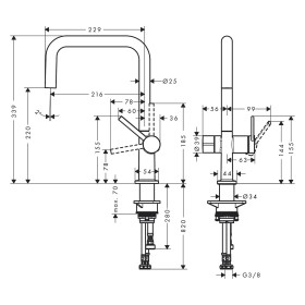 hansgrohe Talis M54 Miscelatore monocomando da cucina U 220, valvola di intercettazione apparecchi, 1jet