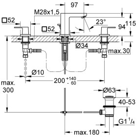 GROHE Eurocube 3-Loch-Waschtischbatterie