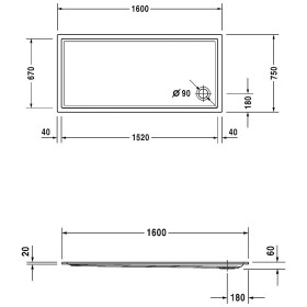 Receveur de douche rectangulaire Duravit Starck Slimline 160 x 75 cm avec Antidérapant