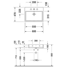 Duravit Vero Air Waschtisch geschliffen ohne Hahnloch 60 x 47 cm, ohne Überlauf