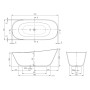 Villeroy & Boch Theano freistehende Badewanne Curved Edition, 170 x 75 cm mit SilentFlow - technische Ansicht