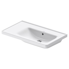 Lavabo meuble asymétrique Duravit D-Neo 80 cm, sans trou de robinet, avec trop-plein, tablette à gauche