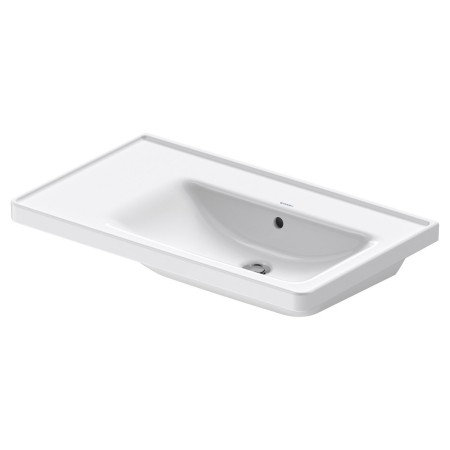 Lavabo meuble asymétrique Duravit D-Neo 80 cm, sans trou de robinet, avec trop-plein, tablette à gauche