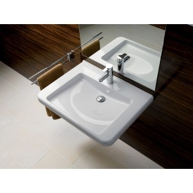 Lavabo Geberit Renova Comfort Square 65 cm, accessibile, senza foro per rubinetto e troppo pieno