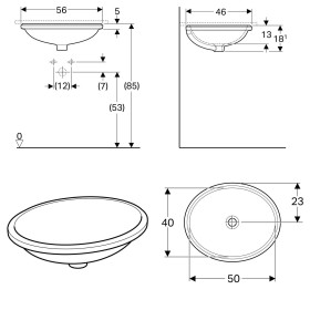 Lavabo sottopiano Geberit VariForm 56 x 46 cm, ovale