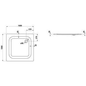 Receveur de douche LAUFEN Platina XXL 100 x 100 cm sans revêtement antidérapant