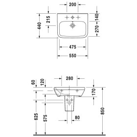 Lavabo Duravit DuraStyle 55 cm, con 1 foro per rubinetto