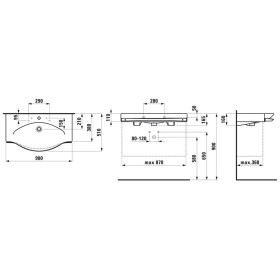 Lavabo LAUFEN Palace 90 cm con troppopieno e 3 fori per rubinetto, con porta asciugamani
