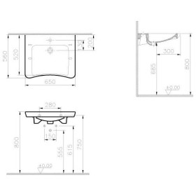 VitrA Conforma Waschtisch 65 x 56/52 cm mit Hahnloch, ohne Überlauf