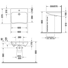 Duravit DuraStyle Waschtisch Vital 65 cm ohne Hahnloch und Überlauf