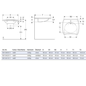 Lavabo Geberit Vitalis 55 x 55 cm accessibile ai disabili