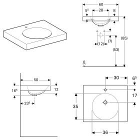 Lavabo Geberit Preciosa II 60 x 50 cm con foro per rubinetto, senza troppo pieno