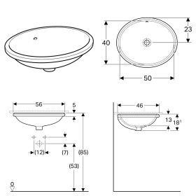 Lavabo sottopiano Geberit VariForm 56 x 46 cm, ovale