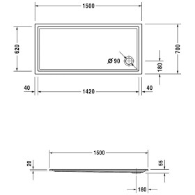 Receveur de douche rectangulaire Duravit Starck Slimline 150 x 70 cm