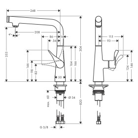 Rubinetto monocomando per cucina hansgrohe Metris Select M71 260, 1jet