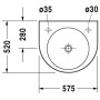 Duravit Architec Waschtisch 57,5 cm, Hahnloch rechts - technische Ansicht