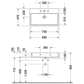 Duravit Vero Air Möbelwaschtisch ohne Hahnloch 80 x 47 cm, ohne Überlauf