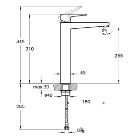 Rubinetto monocomando per lavabo VitrA Root Square L senza piletta di scarico