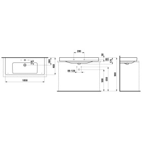LAUFEN PRO S Aufsatzwaschtisch 105 cm mit 3 Hahnlöchern und Überlauf