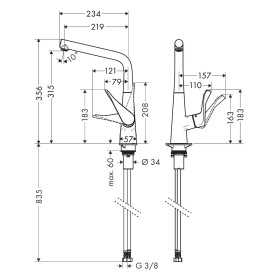 Rubinetto monocomando per cucina hansgrohe Metris M71 320, 1jet