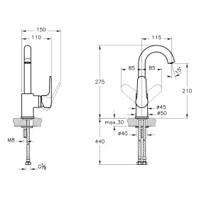 Rubinetto monocomando VitrA Root Round per lavabo senza tappo