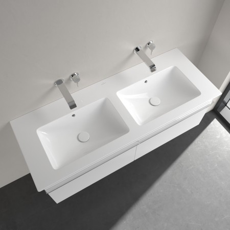 Villeroy & Boch Venticello Schrank-Doppelwaschtisch 130 x 50 cm, ohne Hahnloch, mit Überlauf