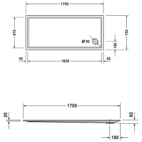 Piatto doccia Duravit Starck Slimline Rettangolare 170 x 75 cm