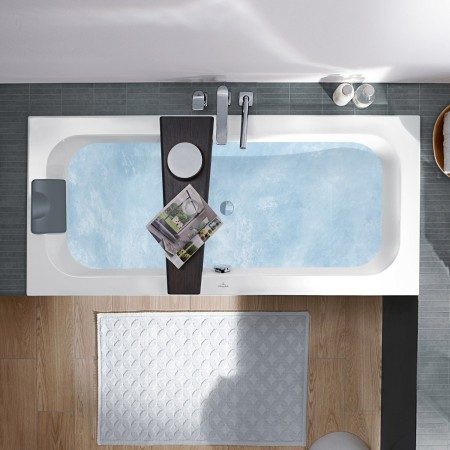 Villeroy & Boch Loop & Friends Square Duo Badewanne 180 x 80 cm, Combipool Entry, Technik Position 2, mit Trio Ablaufgarnitur
