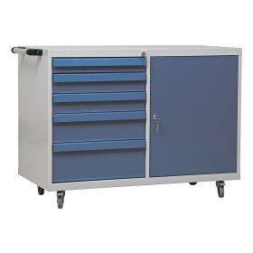 Wolfstahl Werkstattwagen mit Flügeltürenfach stahl 5 Schubladen 109x60x84cm lichtgrau - enzianblau