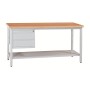 Wolfstahl Werkbank stahl mit 2 Schubladen 160x60x84cm lichtgrau Tischplatte 30mm buche