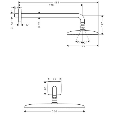 hansgrohe Raindance E Kopfbrause 360 1jet mit Brausearm 39 cm