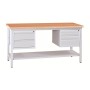 Wolfstahl Werkbank stahl mit 5 Schubladen 160x60x84cm lichtgrau Tischplatte 30mm buche