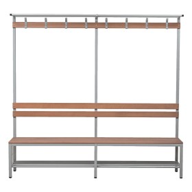 Panca in acciaio e legno Wolfstahl, con ganci e porta-scarpe 200x40x40cm grigio chiaro - faggio