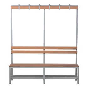 Panca d'ingresso in acciaio e legno Wolfstahl, con ganci e porta scarpe 160x40x40cm grigio chiaro - faggio
