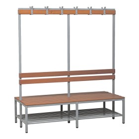 Wolfstahl Doppel-Sitzbank Stahl & Holz, mit Haken und Schuhrost 200x40x40cm lichtgrau - buche