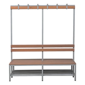 Panca doppia in acciaio e legno Wolfstahl, con ganci e ripiano per scarpe 200x40x40cm grigio chiaro - faggio