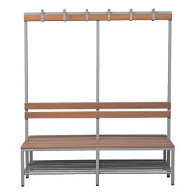 Panca doppia in acciaio e legno Wolfstahl, con ganci e ripiano per scarpe 160x40x40cm grigio chiaro - faggio