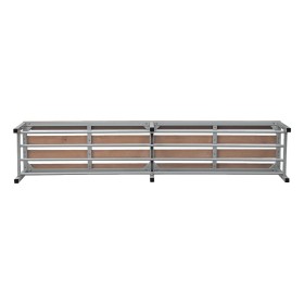 Banc de rangement Wolfstahl avec porte-chaussures, acier & bois 150x40x40cm gris clair - hêtre