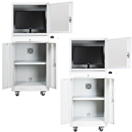 Armadio per PC in acciaio Wolfstahl, chiudibile a chiave, 68x60x170cm grigio chiaro - bianco traffico