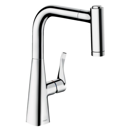 hansgrohe Mitigeur de cuisine monocommande Metris M71 220 Eco, douchette extractible, 2 jets, sBox