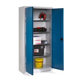 Wolfstahl Werkstatt Stahlschrank - Materialschrank Enzianblau-Lichtgrau abschliessbar 92x42x195cm