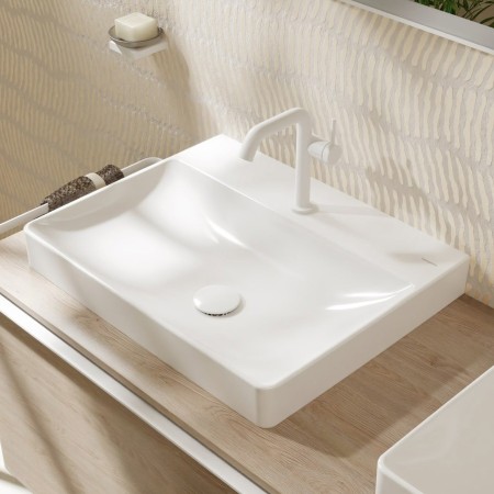 Lavabo da appoggio hansgrohe Xelu Q 60 x 48 cm satinato, con 1 foro per rubinetto