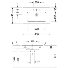 Duravit ME par Starck Meuble lavabo 83 cm sans trou de robinet