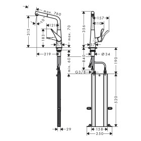 Rubinetto monocomando per cucina hansgrohe Metris M71 320 Eco, beccuccio estraibile, 1getto, sBox