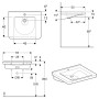 Lavabo Geberit Renova Comfort Square 65 cm, sans trop-plein, accessible aux personnes à mobilité réduite