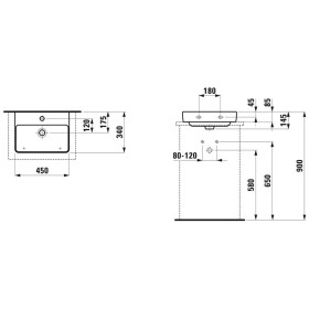 Lavabo da appoggio LAUFEN PRO S 45 cm con foro per rubinetto e troppopieno